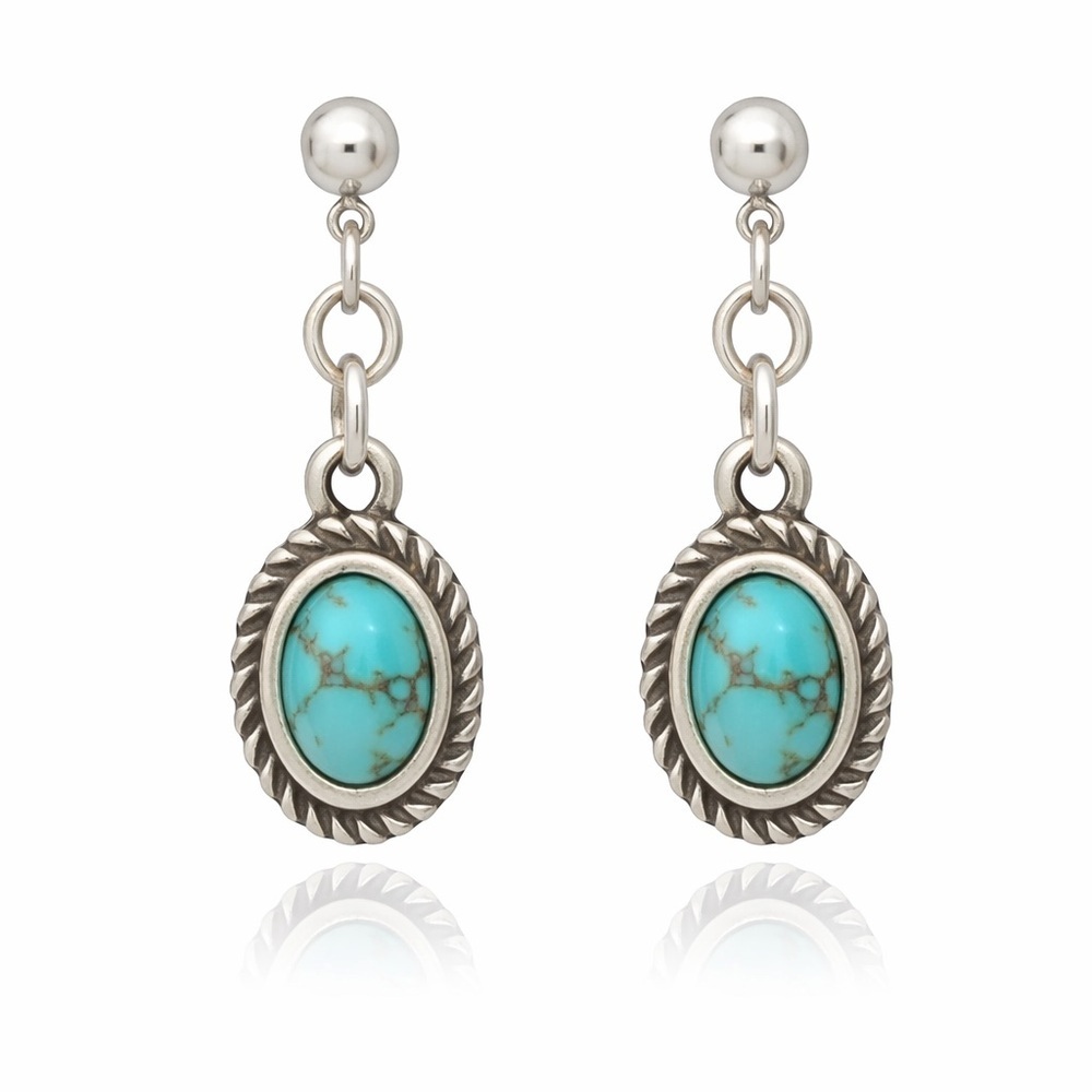 Sterling Silver Turquoise Oval Drop Stud Earrings